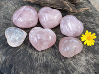 Polished Rose Quartz Gemstone Hearts x 6 From Madagascar