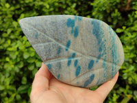 Polished Blue Spinel Spotted Quartz Leaf Sculptures x 2 From Madagascar