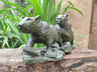 Hand Made Green Verdite Leopard Carving x 1 From Zimbabwe