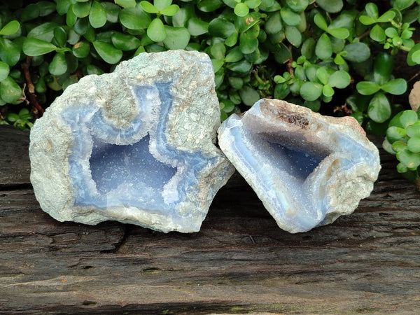 Natural Blue Lace Agate Geode Specimens x 2 From Malawi