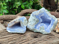 Natural Blue Lace Agate Geode Specimens x 2 From Malawi