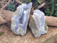 Natural Blue Lace Agate Geode Specimens x 3 From Malawi