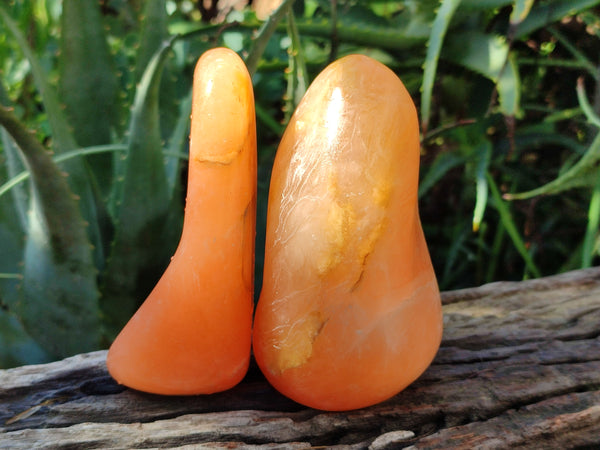 Polished Orange Twist Calcite Standing Free Forms x 2 From Madagascar