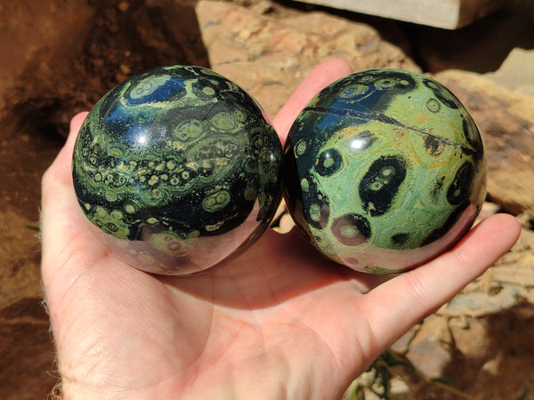 Polished Stromatolite Spheres x 3 From Madagascar