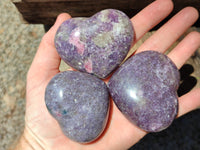 Polished Lepidolite with Pink Rubellite Gemstone Hearts x 6 From Madagascar