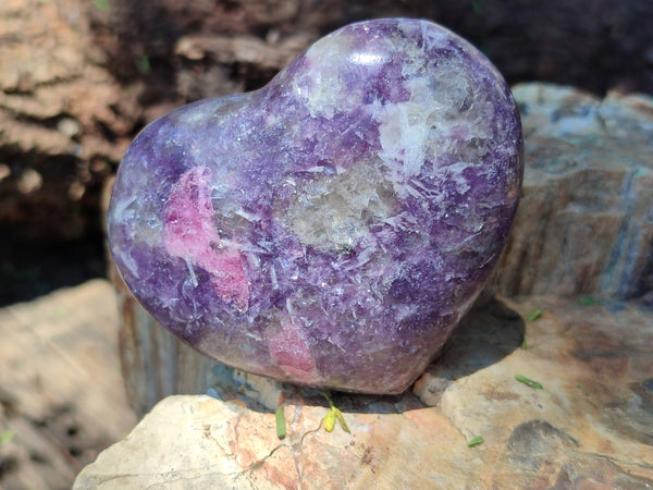 Polished Lepidolite with Pink Rubellite Gemstone Hearts x 6 From Madagascar