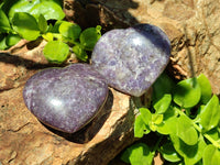 Polished Lepidolite with Pink Rubellite Gemstone Hearts x 6 From Madagascar