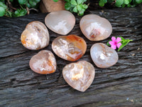 Polished Flower Agate Gemstone Hearts x 7 From Madagascar