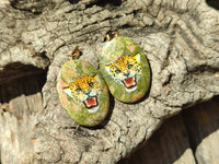 Polished Unakite Pendant with Hand Painted Leopard - Sold Per Item - From South Africa