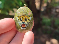 Polished Unakite Pendant with Hand Painted Leopard - Sold Per Item - From South Africa