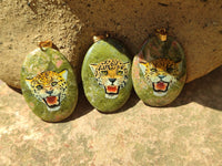 Polished Unakite Pendant with Hand Painted Leopard - Sold Per Item - From South Africa