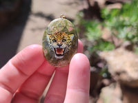 Polished Unakite Pendant with Hand Painted Leopard - Sold Per Item - From South Africa