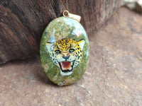 Polished Unakite Pendant with Hand Painted Leopard - Sold Per Item - From South Africa