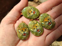 Polished Unakite Pendant with Hand Painted Leopard - Sold Per Item - From South Africa