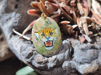 Polished Unakite Pendant with Hand Painted Leopard - Sold Per Item - From South Africa