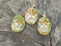 Polished Unakite Pendant with Hand Painted Leopard - Sold Per Item - From South Africa