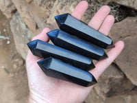 Polished Double Terminated Black Basalt Points x 12 From Madagascar