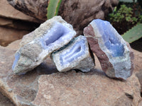 Natural Blue Lace Agate Geode Specimens x 12 From Malawi