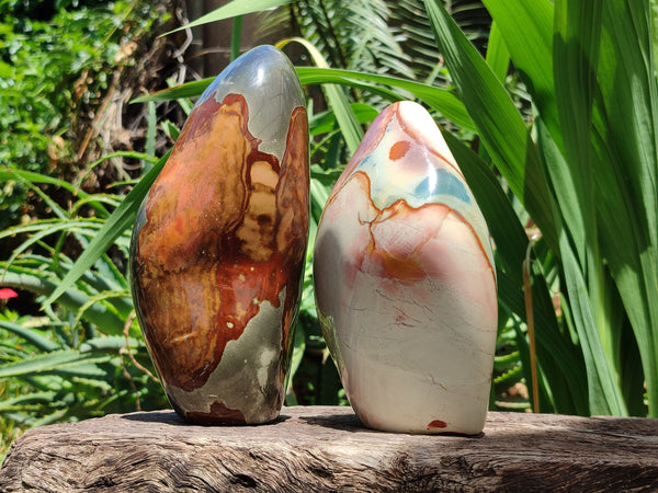 Polished Polychrome Jasper Standing Free Forms x 2 From Madagascar