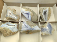 Polished On One Side Blue Lace Agate x 6 From Malawi