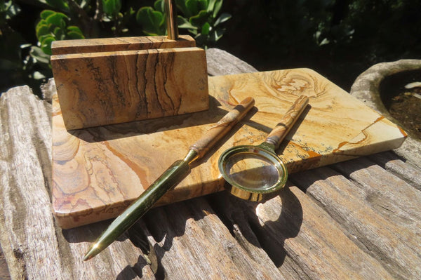 Polished Namibian Desert Picture Stone Jasper Desk Set - sold per item - From Namibia