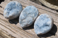 Polished Celestite Geode Eggs x 3 From Sakoany, Madagascar