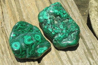 Polished Flower Banded Malachite Free Forms x 3 From Congo