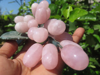 Polished Rose Quartz Hanging Bunch of Grapes with Green Fuchsite Leaves - sold per item - From South Africa