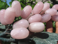 Polished Rose Quartz Hanging Bunch of Grapes with Green Fuchsite Leaves - sold per item - From South Africa