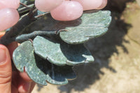 Polished Rose Quartz Hanging Bunch of Grapes with Green Fuchsite Leaves - sold per item - From South Africa