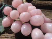 Polished Rose Quartz Hanging Bunch of Grapes with Green Fuchsite Leaves - sold per item - From South Africa