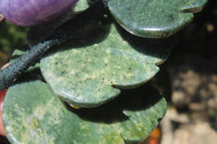 Polished Amethyst Hanging Bunch of Grapes with Green Fuchsite Leaves - sold per item - From South Africa