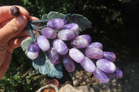 Polished Amethyst Hanging Bunch of Grapes with Green Fuchsite Leaves - sold per item - From South Africa