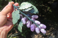 Polished Amethyst Hanging Bunch of Grapes with Green Fuchsite Leaves - sold per item - From South Africa