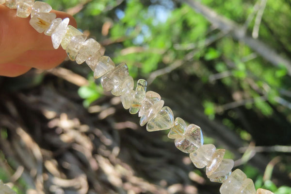 Polished Golden Rutile Quartz Tumble Chip Beaded Necklace - Sold Per Item - From Brazil