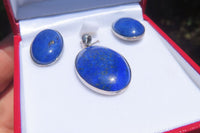 Polished Lapis Lazuli Pendant and Earrings Set in Sterling Sliver - Sold Per Set - From Afghanistan