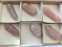 Polished Double Terminated Rose Quartz Points x 6 From Ambatondrazaka, Madagascar