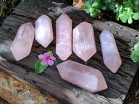 Polished Double Terminated Rose Quartz Points x 6 From Ambatondrazaka, Madagascar