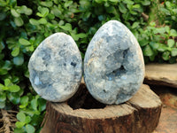 Polished Celestite Egg Geodes x 2 From Sakoany, Madagascar