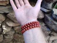 Polished Red Jasper Beaded Stretch Buddha Bracelet - Sold Per Item - From South Africa