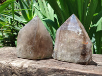 Polished Smokey Quartz Crystal Points x 2 From Zambia