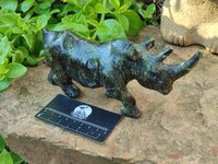 Hand Made Leopard Stone Rhino Carvings x 2 From Zimbabwe