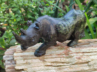 Hand Made Leopard Stone Rhino Carvings x 2 From Zimbabwe