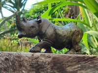 Hand Made Leopard Stone Rhino Carvings x 2 From Zimbabwe