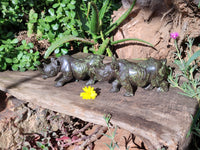 Hand Made Leopard Stone Rhino Carvings x 2 From Zimbabwe