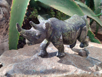 Hand Made Leopard Stone Rhino Carvings x 2 From Zimbabwe