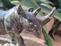 Hand Made Leopard Stone Rhino Carvings x 2 From Zimbabwe