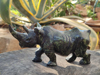 Hand Made Leopard Stone Rhino Carvings x 2 From Zimbabwe