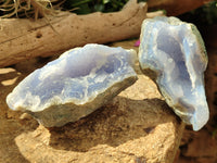 Natural Blue Lace Agate Geode Specimens x 3 From Malawi