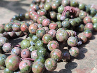 Polished Unakite Beaded Stretch Buddha Bracelet - Sold Per Item - From South Africa